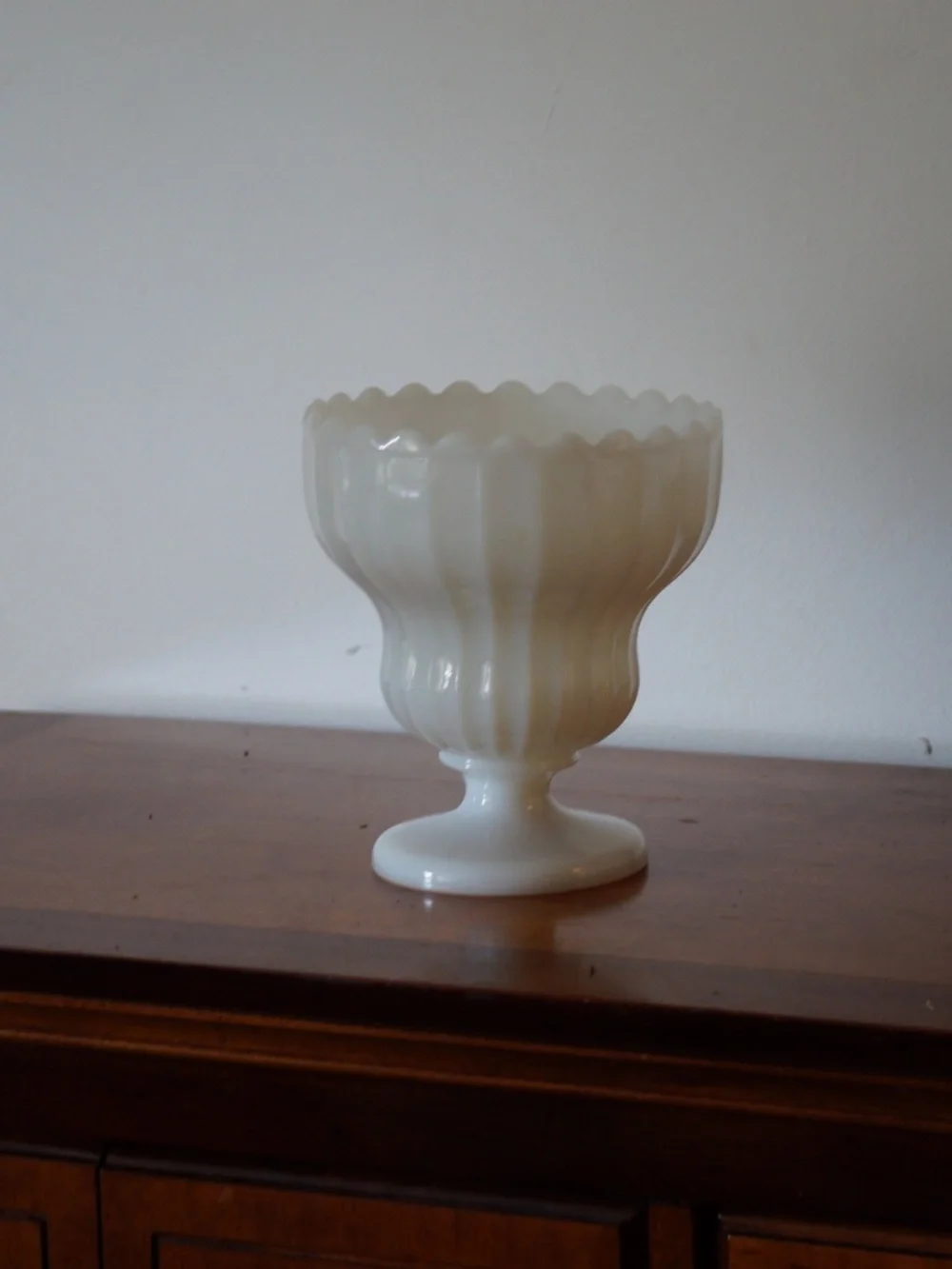 Vintage glass compote vase, milk glass